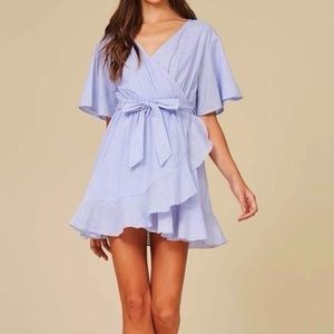 Pin stripe ruffle wrap dress Large ( size 8)